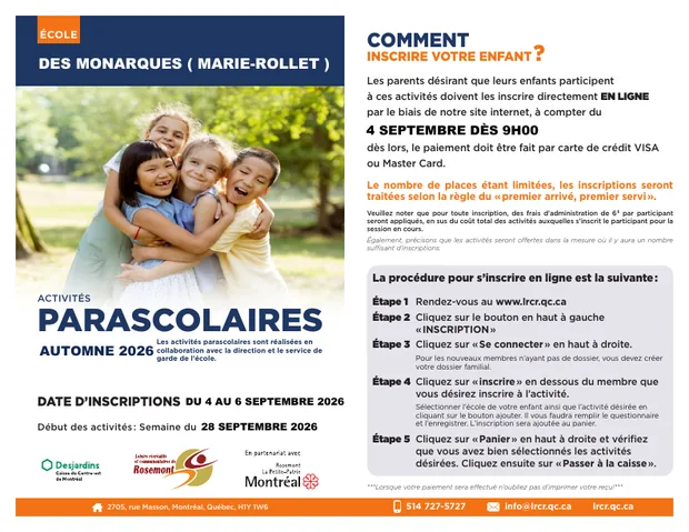 Brochure des activités parascolaires automne 2026 — école Marie-Rollet
